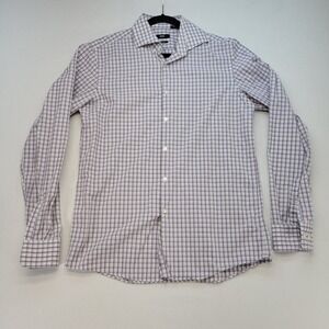 Hugo Boss Dress Shirt Mens 16 36/37 Purple Plaid Sharp Fit Button Up